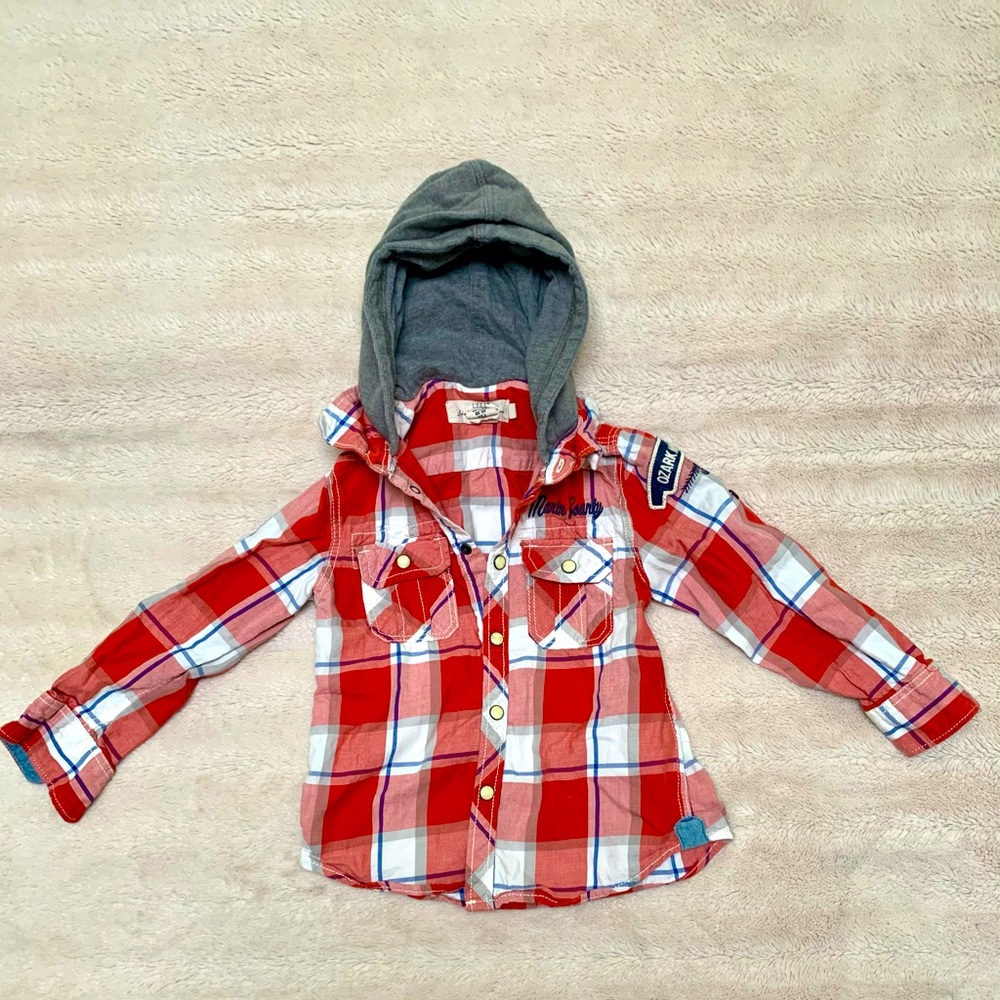 Boys Long-Sleeve Button Up Shirt with hood